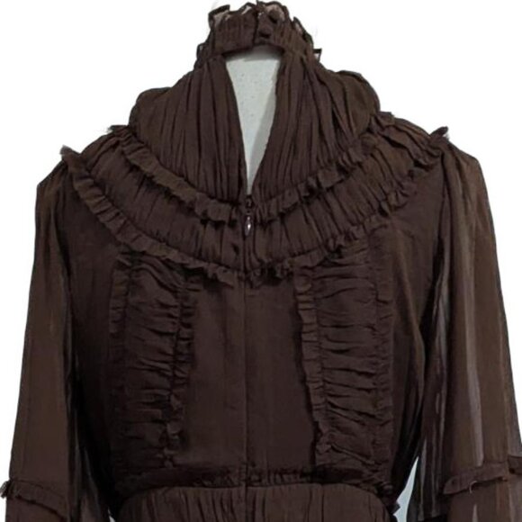 NWT: Lydia x Karen Millen Crinkle High Neck Drama Midaxi Dress Chocolate Brown - Picture 8 of 12